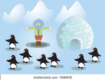 Eskimo and penguins