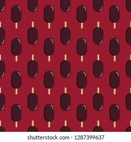 Eskimo pie, chocolate glaze ice cream seamless pattern background.