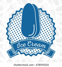 Eskimo Pie Ice cream label, badge,sign or poster with seamless pattern background. Vintage, Retro style. Vector illustration