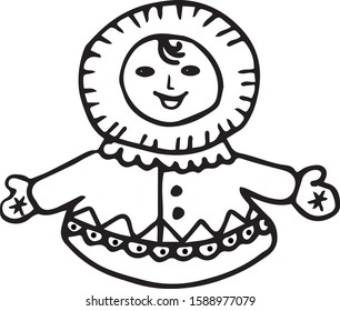 Eskimo, a resident of the far North in the doodle style. Hand drawing. Vector illustration