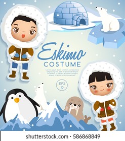 Eskimo traditional costumes : Vector Illustration