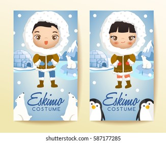 Eskimo traditional costumes : Vector Illustration