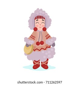 Eskimos woman character dressed in national costume colorful vector Illustration