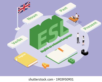 ESL English As A Second Language 3D Isometric Vector Concept For Banner, Website, Illustration, Landing Page, Flyer, Etc