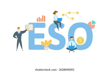 ESO, Employee Stock Option. Concept with keyword, people and icons. Flat vector illustration. Isolated on white.