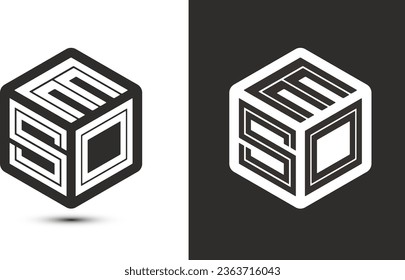 ESO letter logo design with illustrator cube logo, vector logo modern alphabet font overlap style. Premium Business logo icon. White color on black background