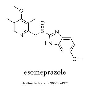 Esomeprazole peptic ulcer drug molecule (proton pump inhibitor). Skeletal formula.