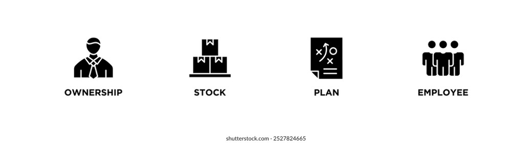 Concepto de Ilustración vectorial de ícono de Web de Anuncio ESOP para Plan de propiedad de acciones de empleados con ícono de administración, banco, gráfico, fondo, inversión y estadísticas