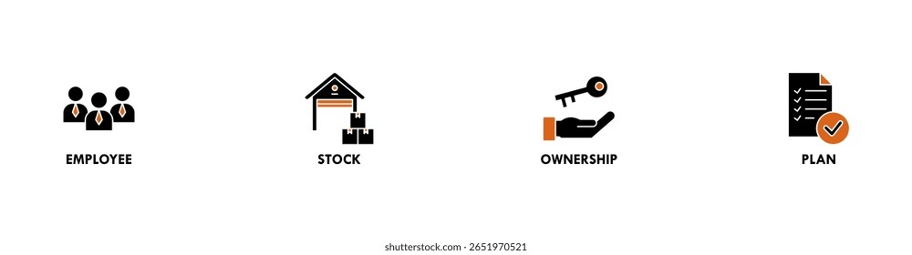 Ilustração vetorial do ícone da web do banner de Esop para o plano de propriedade de ações do funcionário com ícone de gerenciamento, banco, gráfico, fundo, investimento e estatísticas