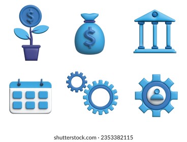 ESOP editable stroke 3d Icons set. Employee, stock, ownership, plan, management, fund, statistics, bank and investment. 3d Vector illustrations.