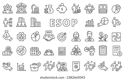 ESOP icon set in line design. Employee, Ownership, Stock, Plan, icon, Business, Investment, vector illustrations. Editable stroke icons. 