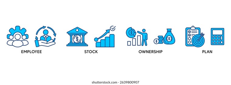 Esop icon set vector illustration concept relate to employee stock ownership plan with icon of management, bank, graph, fund, investment and statistics