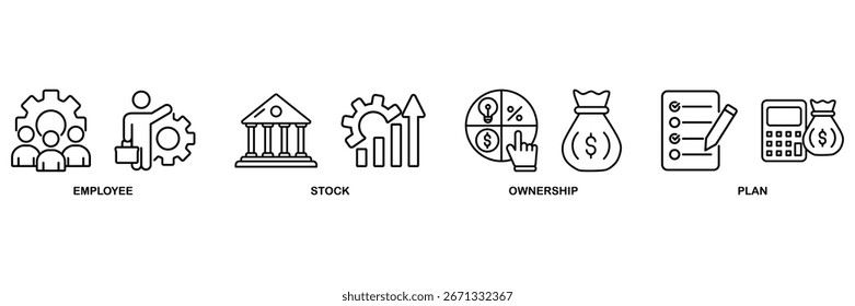 Ícone Esop definir conceito de ilustração vetorial para plano de propriedade de ações do funcionário com ícone de gerenciamento, banco, gráfico, fundo, investimento e estatísticas