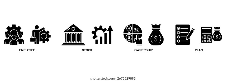 Esop icon set vector illustration concept for employee stock ownership plan with icon of management, bank, graph, fund, investment and statistics