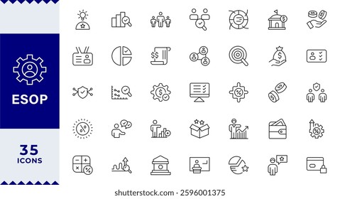 ESOP line icons set.Modern ESOP Icons - High-Quality Graphics for Finance, Corporate Plans,Includes Employee, Stock, Ownership, Plan,