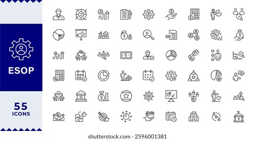 ESOP line icons set.Modern ESOP Icons - High-Quality Graphics for Finance, Corporate Plans,Includes Employee, Stock, Ownership, Plan,