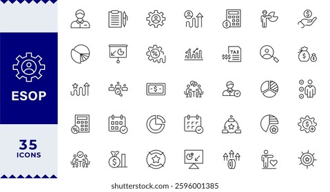 ESOP line icons set.Modern ESOP Icons - High-Quality Graphics for Finance, Corporate Plans,Includes Employee, Stock, Ownership, Plan,