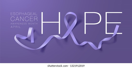 Esophageal Cancer Awareness Calligraphy Poster Design. Realistic Periwinkle Ribbon. April is Cancer Awareness Month. Vector