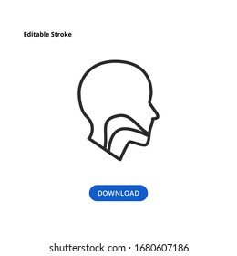 Esophagus, Oral Cavity, Pharynx and Esophagus Glyph Icon. Upper Section of Alimentary Canal. Silhouette Symbol. Negative Space. Human head throat system line icon.