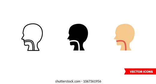 Esophagus throat icon of 3 types: color, black and white, outline. Isolated vector sign symbol.