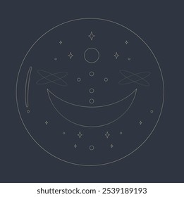 Esoteric Abstract Celestial Outlines Bubble Moon Stars Wallpaper Background Vector Design