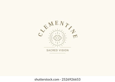 Esotérico tudo vendo olho mítico minimalista linha arte logotipo modelo para ilustração de vetor spa. Visão de sabedoria mitologia magia sagrada luxo linear logotipo para meditação ioga relaxar estúdio