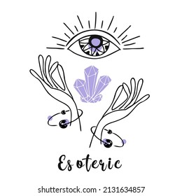 Esoteric. The all-seeing eye. The world of the unknown. Mysticism. Vector.