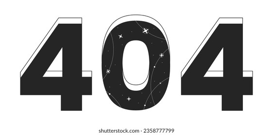 Esoteric astrology black white error 404 flash message. Constellation stars in night sky. Monochrome empty state ui design. Page not found popup cartoon image. Vector flat outline illustration concept