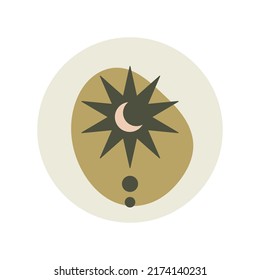 Esoteric blog icon with sun and moon. Mystical or magical blog in boho style on social networks.