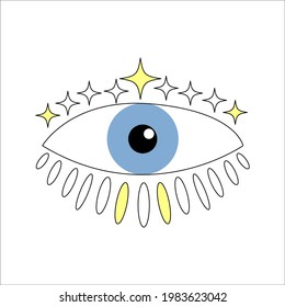 Esoteric Boho eye icon with stars. Vector cartoon illustration isolated on white