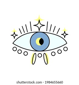 Esoteric Boho eye icon with stars. Vector cartoon illustration isolated on white