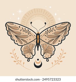 Esoteric butterfly Mystic tattoo Vector illustration