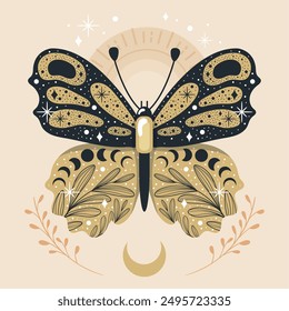 Esoteric butterfly Mystic tattoo Vector illustration