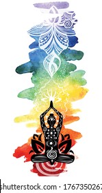 Esoteric colorful background with Yoga symbols. Vector illustration