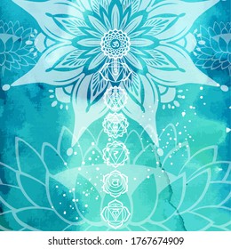 Esoteric colorful background with Yoga symbols