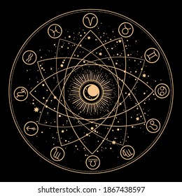 esoteric composition of geometric shapes and signs of the zodiac