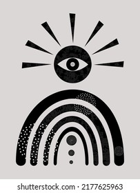 Esoteric concept. All-seeing eye. Vector illustration for wall art, home decor, print.