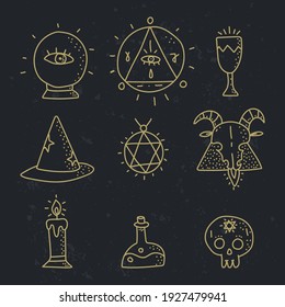 Esoteric doodle elements vector set isolated on a black background.