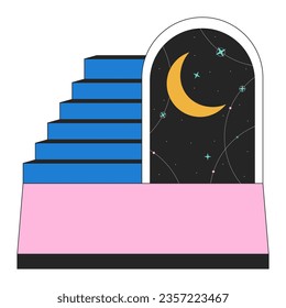 Esoteric door frame with staircase flat line color isolated conceptual clipart. Mystic doorframe. Editable vector object on white background. Simple outline cartoon spot illustration for web design