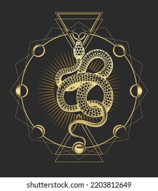 Esoterisches Emblem der Schlange Heilige Geometrie. Vektorgrafik einzeln auf Schwarz