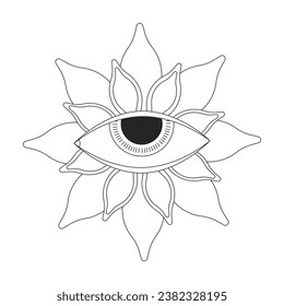 Esoteric eyeball flower black and white 2D line cartoon object. Spirituality. Blossom mysterious imagination isolated vector outline item. Fantasy hallucination monochromatic flat spot illustration