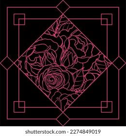 Esoteric, Geometric, Red Color Rose Flower Background And Pattern Vector Illustration