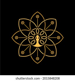 Esoteric Gold Colored Lotus Mandala Symbol Logo Illustration