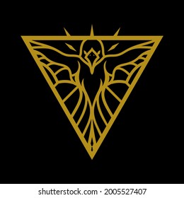 Esoteric Gold Colored Triangle Shape Raven Symbol Vector Ilustration