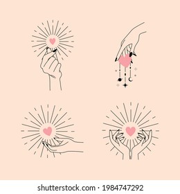 Esoteric hand gesture logo holding a love sign. Minimal flat vector design.
