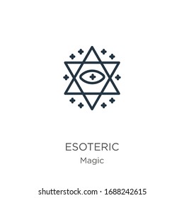 Esoteric icon. Thin linear esoteric outline icon isolated on white background from magic collection. Line vector sign, symbol for web and mobile