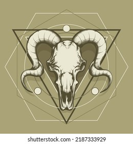 Esoteric Illustration of Goat skull and Sacred Geometry Elements. Vector Illustration