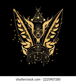 Esoteric illustration. Rabbit zodiac sign. Tattoo sketch.