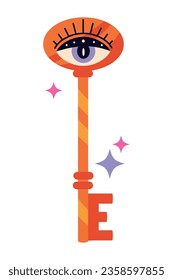 esoteric key and eyeball magic icon isolated