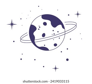 Esoteric and magic elements, isolated composition of planet with stars and dots, constellations and celestial bodies in cosmos. Galaxy and universe, occultism and mystics. Vector in flat style